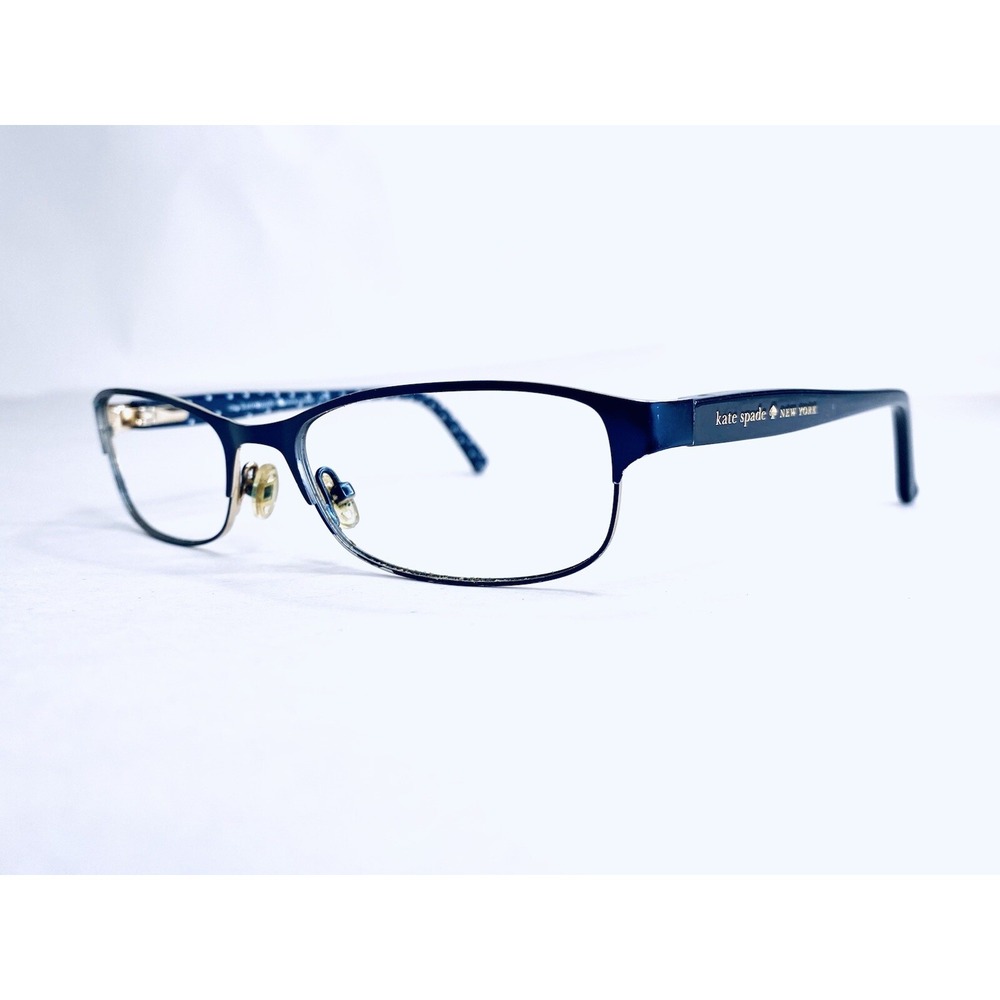 Kate Spade Blue Gold Cat Eye Glasses Polka Dot Temples Ambrosette 54 17 135 - Picture 2 of 11